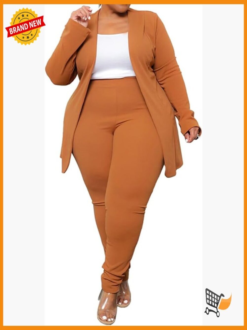 Plus Size 2 Piece Blazer & Pant Set Suit Open Front Long Sleeve